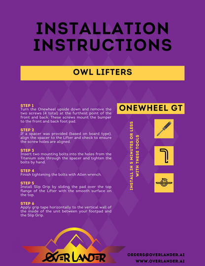 Owl Lifters for Onewheel GT/GTS